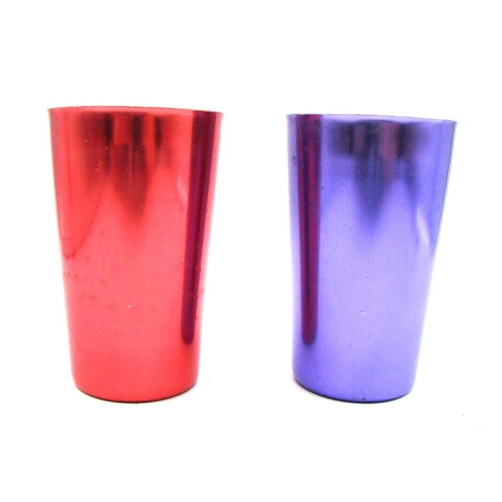 Lot 2 Aluminum Bascal Colored Drinking Cups Tumblers Red Purple 4.5" H Vtg MCM